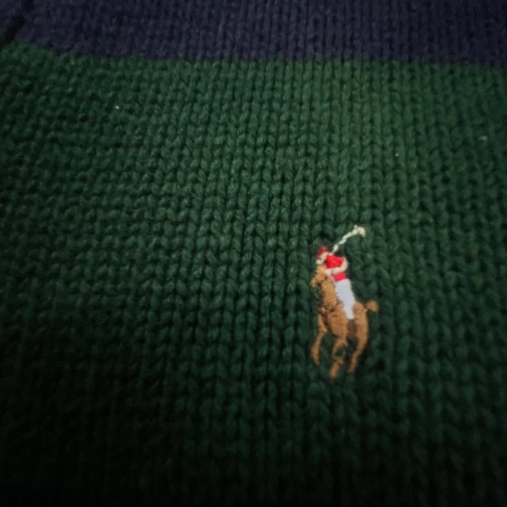 Polo Ralph Lauren Boy's Quarter Zip Striped Sweater, Blue/Green Stripes, 10-12 - Picture 2 of 9